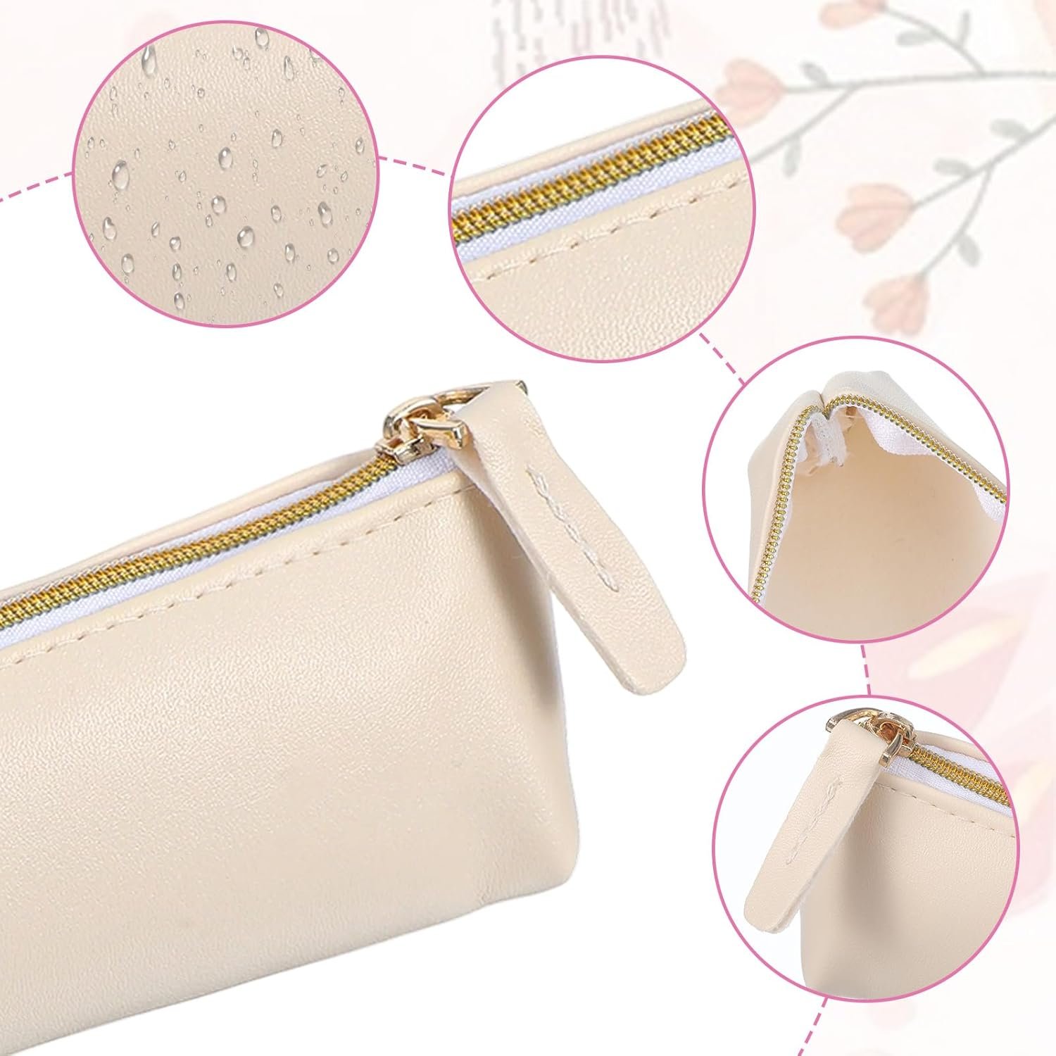 Private Label 2 Pcs Mini Makeup Bags for Purse Small Leather Pouch with Zipper Custom Logo Travel Cosmetic Coin Purse Lipstick Accessories Storage for Women (Black, Beige) Manufacturer