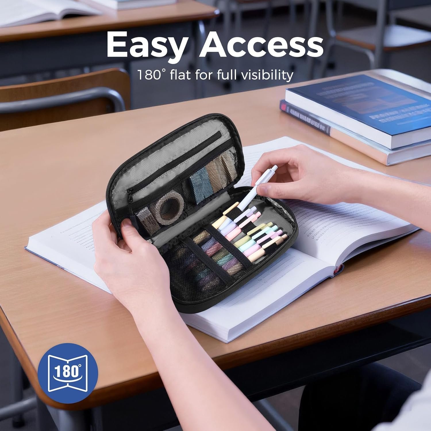 Custom Logo Large Pencil Pouch with Zipper, Private Label Portable Stationery Makeup Bag Holder for Home Office Manufacturer (Black)