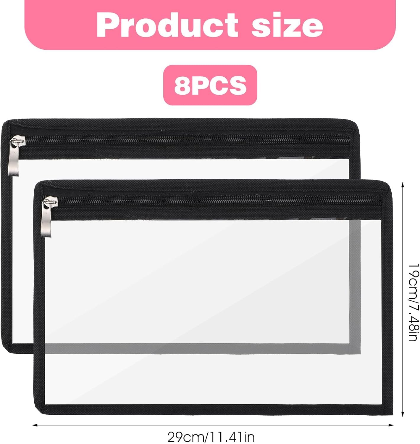 Factory 8 Pack Clear PVC Waterproof Zipper Pouches Envelopes with Custom Logo Multi-Purpose Folder Storage Bags Private Label Document File Organization Office Supplies