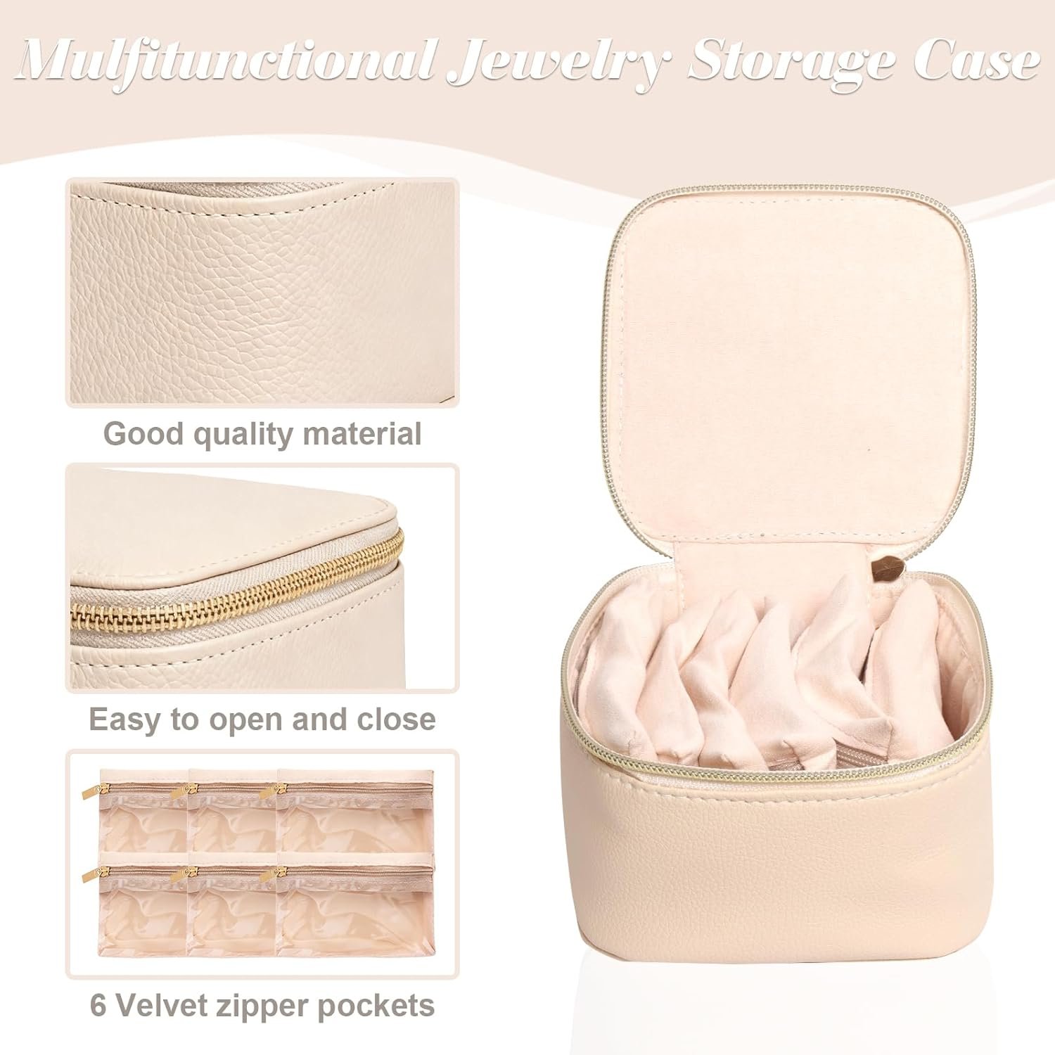 Manufacturer of Small Travel Jewelry Case Custom Logo Organizer Box with 6 Velvet Zipper Pockets Private Label Portable Storage Bag for Rings Earrings Necklaces Birthday Gifts for Women