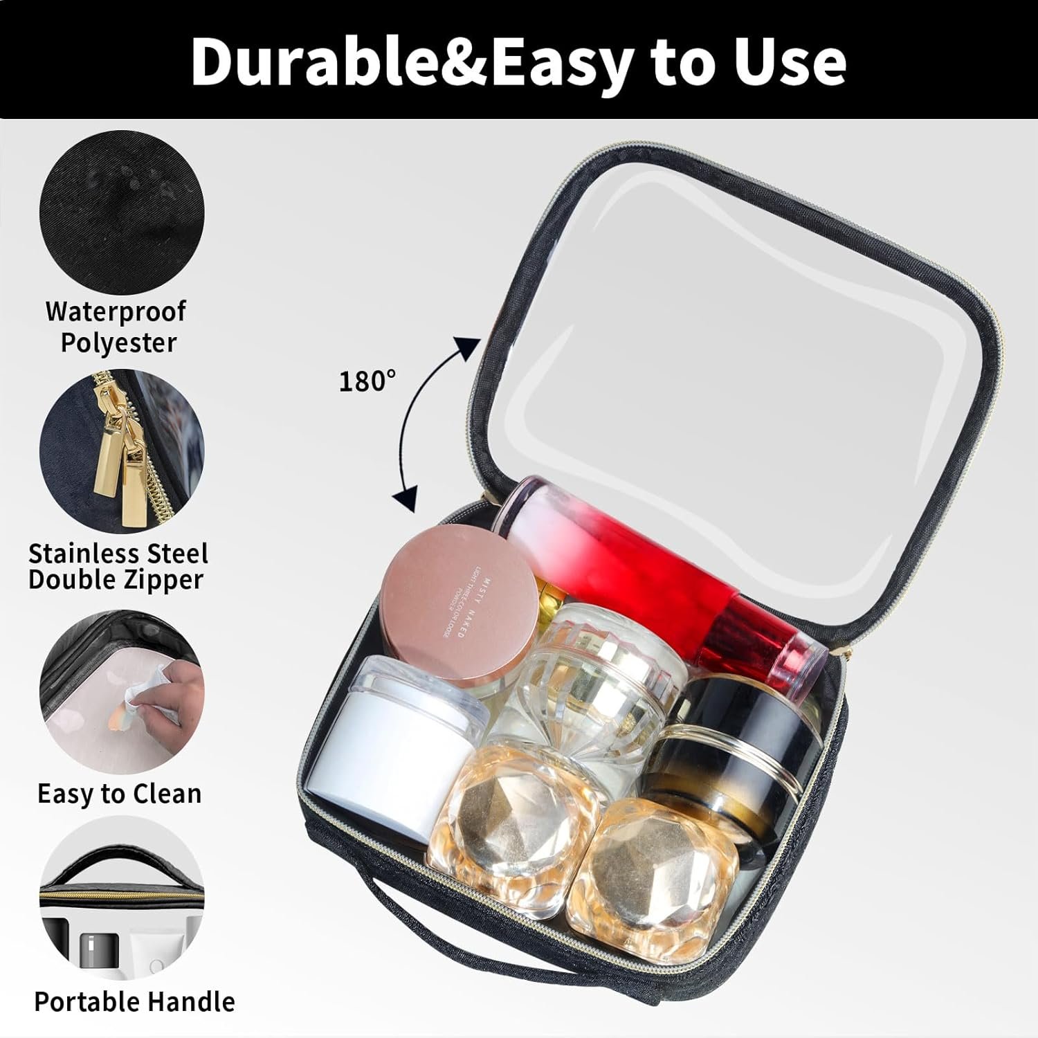 Private Label TSA Approved 2 Pack Quart Size Clear Toiletry Makeup Bags with Handles, Custom Logo Carry-On Airline Compliant Cosmetic Bags for Men Women Travelers, Black Manufacturer