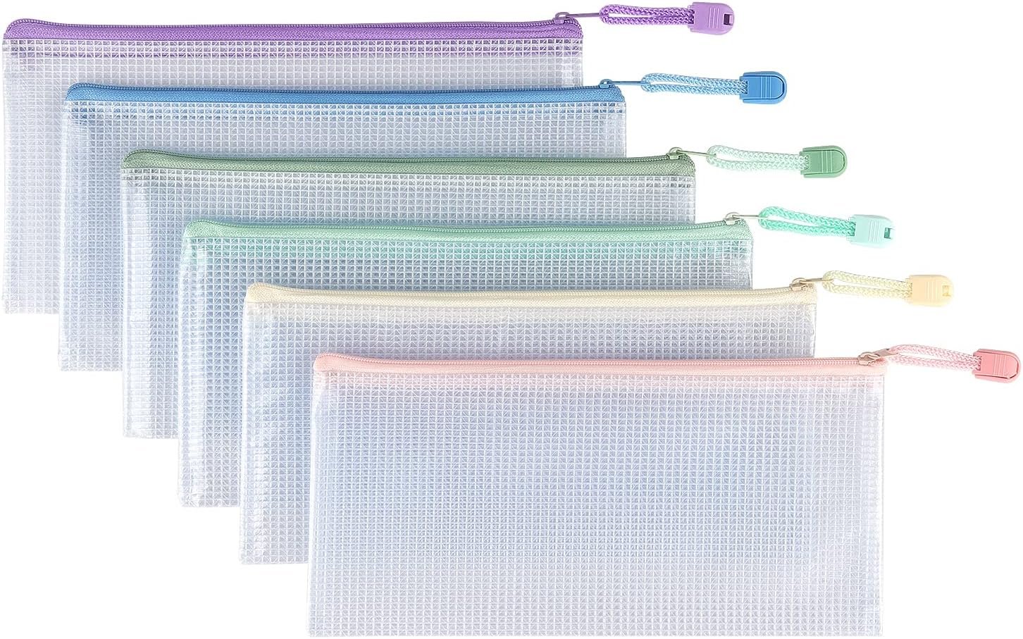 Custom Logo 6 Pack Waterproof Mesh Pencil Pouches A6 Size Plastic Zipper Bags Private Label for Classroom School Office Organization Supplies Manufacturer