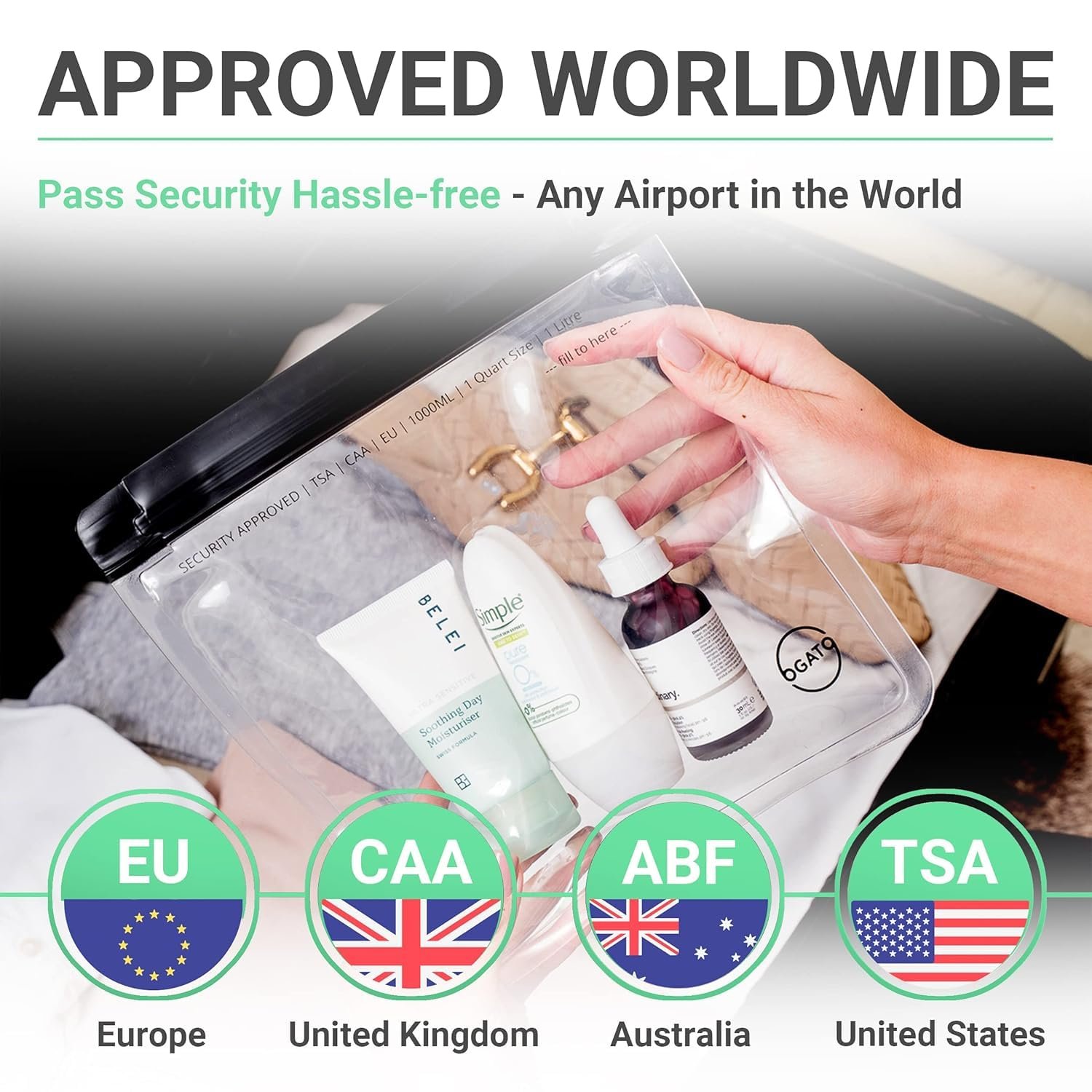 Private Label 3pcs Quart Size Clear TSA Approved Toiletry Bags from Manufacturer 100% 3-1-1 Compliant for Carry-On Liquids Cosmetics Custom Logo