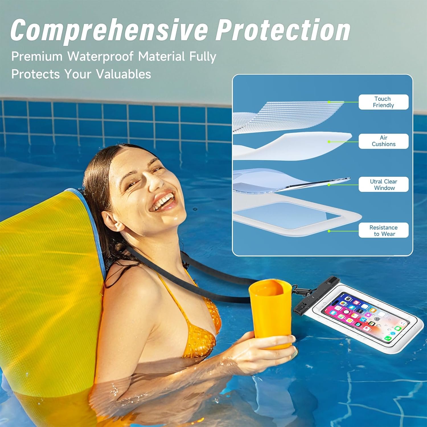 Private Label 2 Pack IP68 Floating Waterproof Phone Pouch Dry Bag Beach Cruise Essentials 2026 with Adjustable Lanyard Custom Logo for iPhone 17 16 15 Pro Max Galaxy S24 S23 Manufacturer Black White