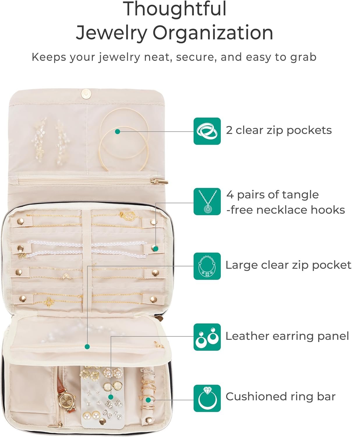 Custom Logo Foldable Black Travel Jewelry Organizer Case for Women Private Label Jewelry Bag for Earrings Rings Necklaces Bracelets Brooches Manufacturer