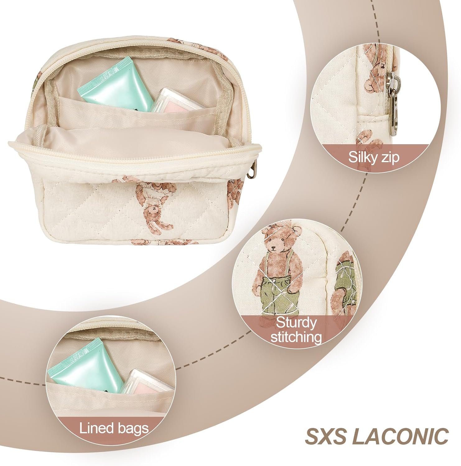 Private Label Small Makeup Bag for Purse, Quilted Cosmetic Pouch with Compartments, Custom Logo Mini Makeup Organizer for Women Travel Toiletry Bag Supplier