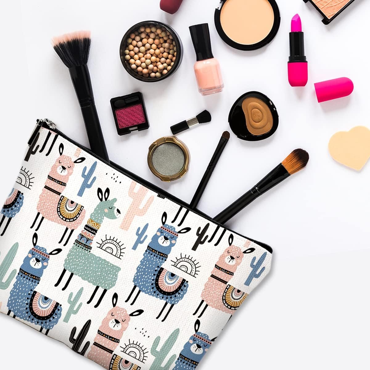 Private Label Cute Waterproof Canvas Makeup Bag Cosmetic Zipper Travel Toiletry Pouch for Women Funny Alpaca Design Custom Logo Manufacturer