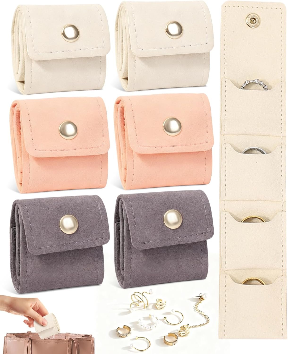 Custom Logo 6 Pcs Mini Travel Jewelry Bags with Buckle Private Label Foldable Jewelry Organizer Case for Earrings Rings Necklaces Manufacturer
