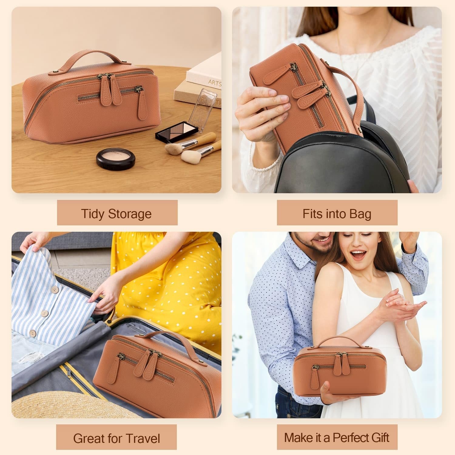 Custom Logo Waterproof Vegan Leather 3 Pcs Travel Makeup Bag Set with Compartments & Handle Private Label Large Brown Toiletry Organizer Manufacturer Custom Logo Waterproof Vegan Leather 3 Pcs Travel Makeup Bag Set with Compartments & Handle Private Label Large Brown Toiletry Organizer Manufacturer
