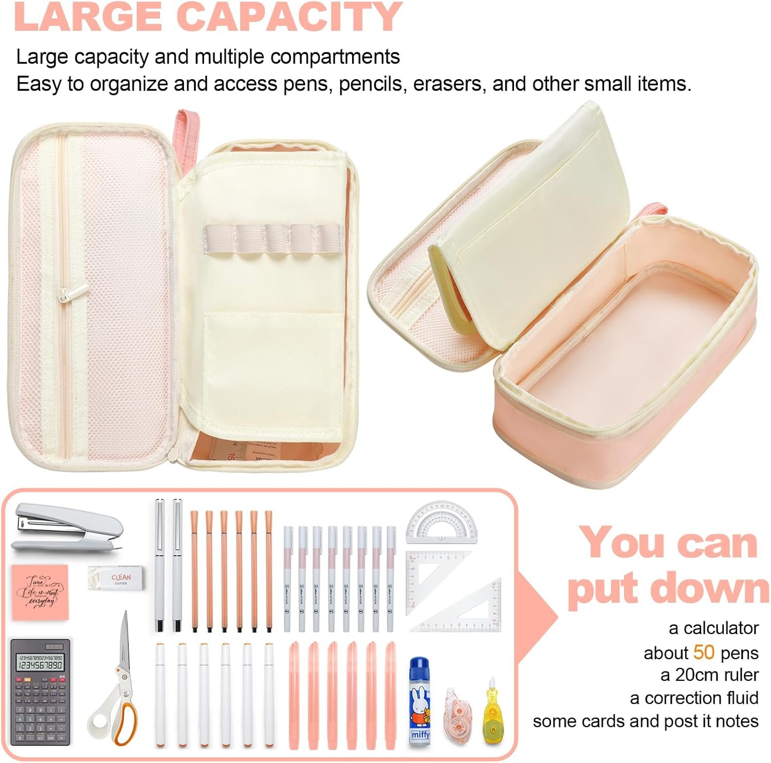 Private Label Cute Pencil Case Big Capacity Pouch for Girls Custom Logo Kawaii Preppy School College Supplies Pink Manufacturer