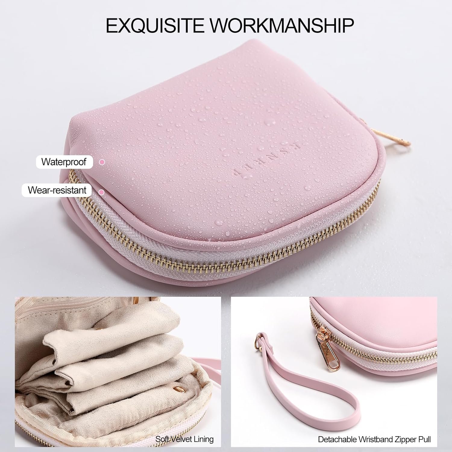 Private Label Small Travel Jewelry Organizer Storage Pouch - Velvet Mini Case with Custom Logo for Women Compact Zipper Bag for Bracelets Rings Earrings Manufacturer Essential Travel Accessory Gift Pink