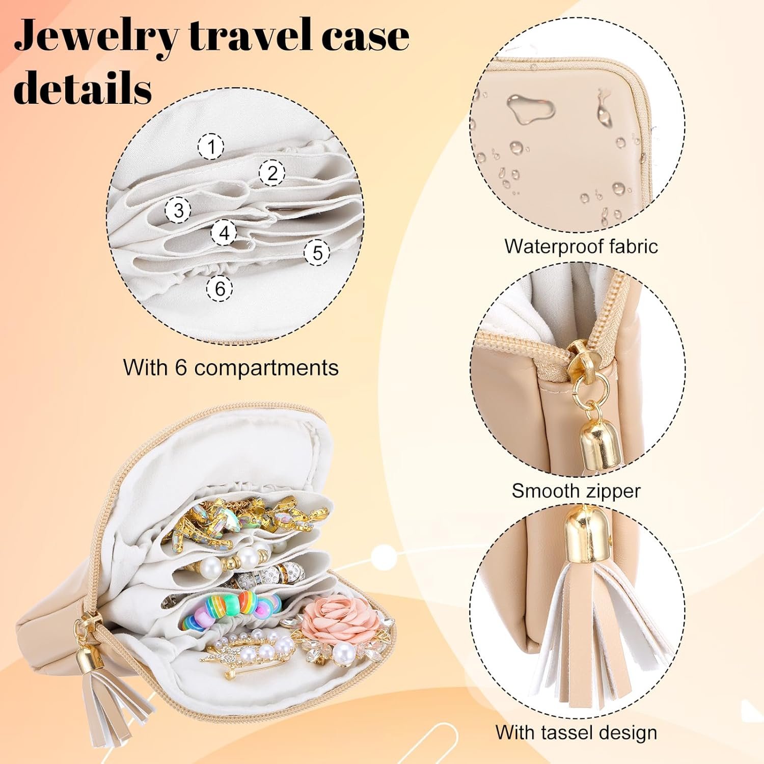 Custom Logo Small Travel Jewelry Case Organizer for Women Zipper Velvet Interior Brown Pouch Bag Private Label Portable Jewelry Box Factory for Gemstones Healing Crystal Bracelets