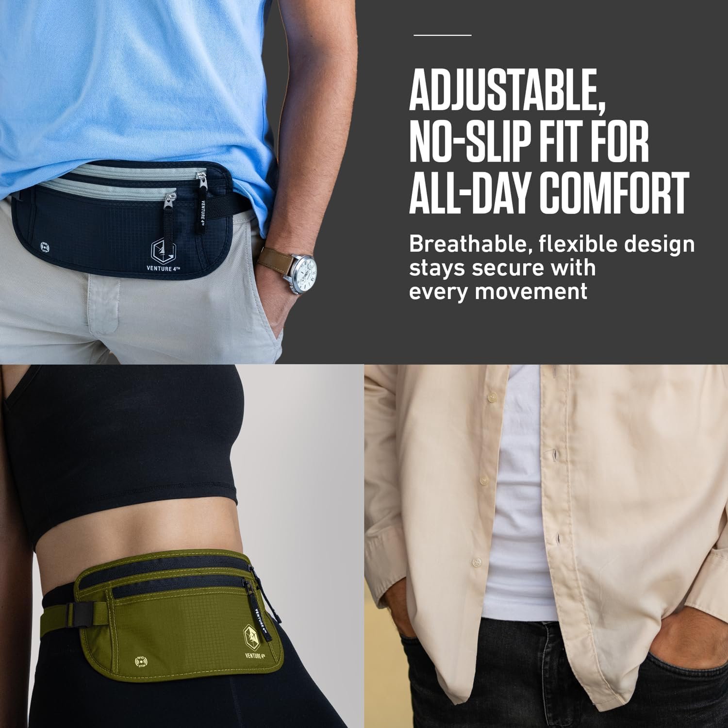 Custom Logo Money Belt for Travel – RFID Blocking Hidden Under-Clothes Passport Holder & Private Label Slim Travel Wallet Pouch for Men & Women to Protect Cash Cards & Documents from Factory (Gray)