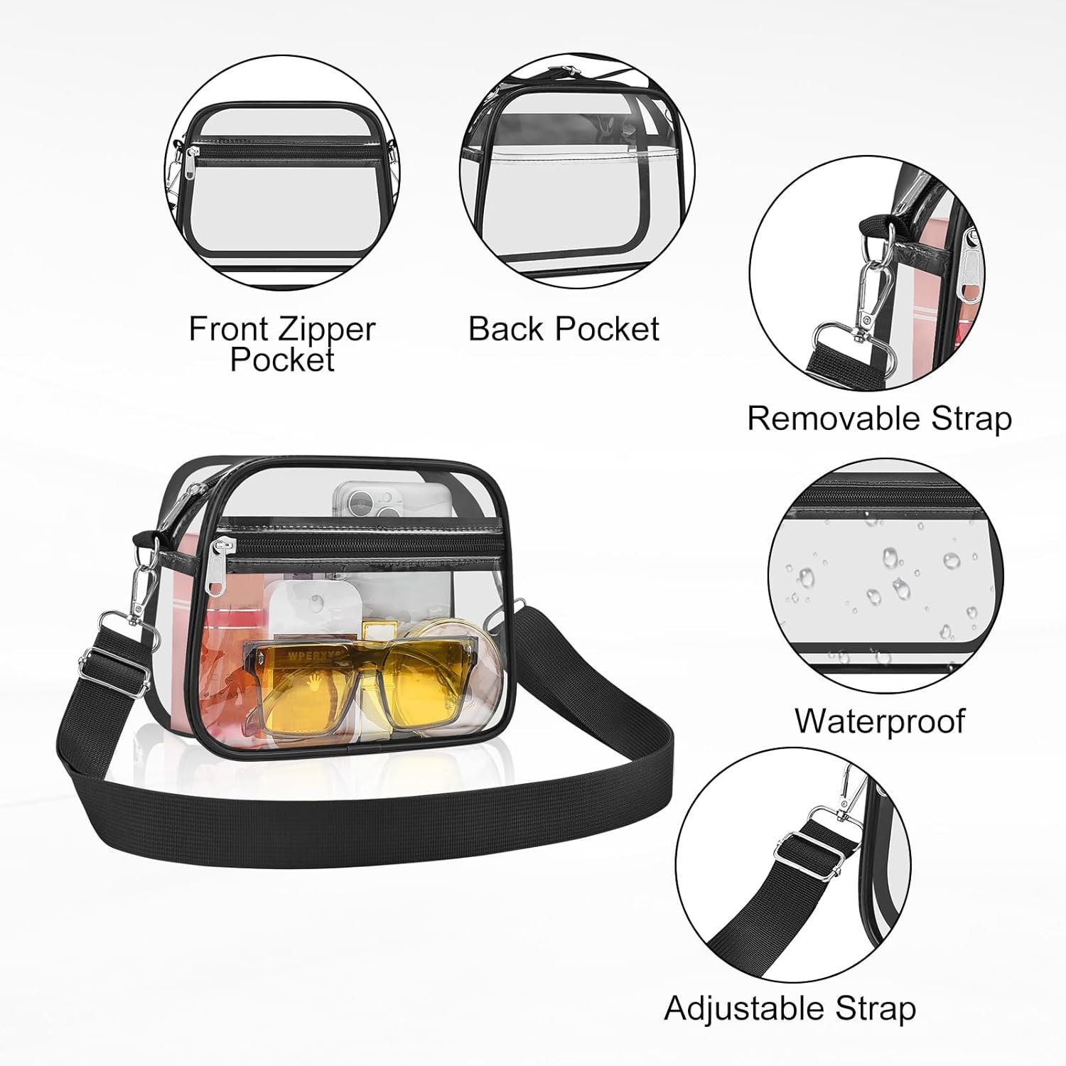 Private Label Clear Stadium Event Bags Sports Fan Handbags Purses with Adjustable Strap Custom Logo Manufacturer