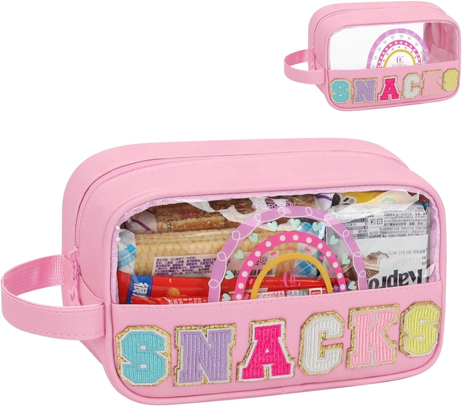 Private Label Clear Snack Pouch Makeup Travel Toiletry Bag with Custom Logo Embroidery Letters Cosmetic Bag for Women Girls Teens Easter Basket Gifts Supplier