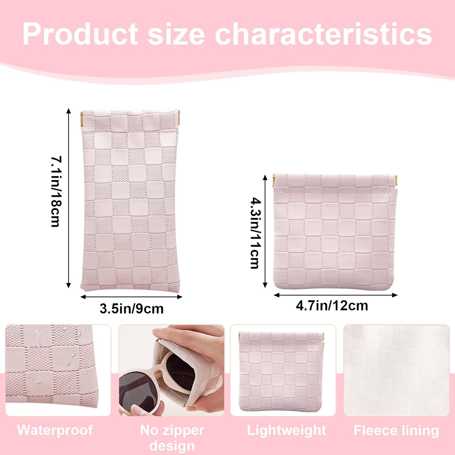 Private Label 4PCS Small Makeup Bag for Purse Mini Leather Pocket Cosmetic Bag for Women Custom Logo Waterproof Portable Makeup Pouch No Zipper Coin Purse Lipstick Bag Accessories Checkered Travel Storage Bag Manufacturer White Pink