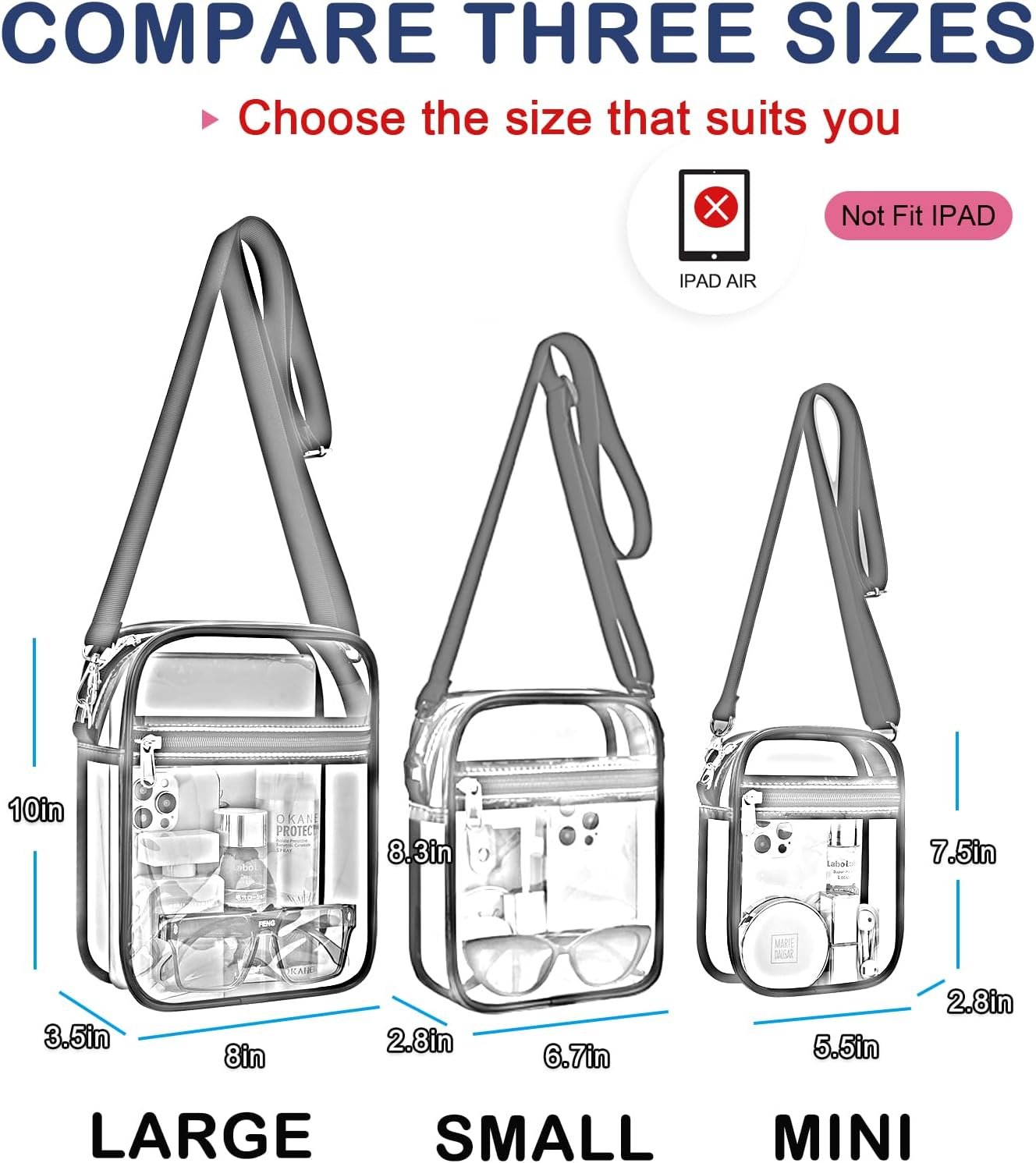 Manufacturer Stadium Approved Clear Transparent Messenger Crossbody Bag Custom Logo for Men and Women Private Label