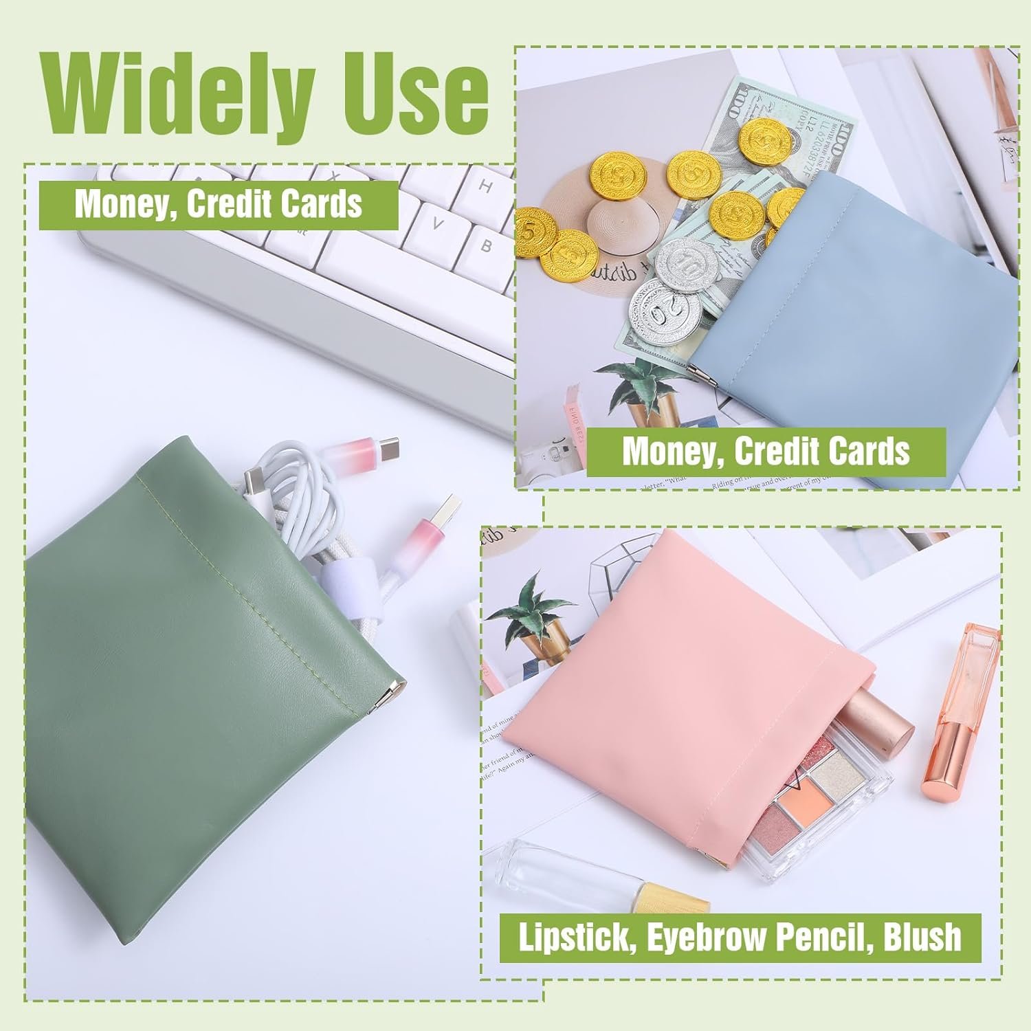 Custom Logo 32 Pcs 6.9 Inch Snap Closure Pouches Squeeze Coin Purse Private Label Waterproof Portable Mini Makeup Bag No Zipper Self-Closing Cosmetic Bag Supplier for Women Jewelry Lipstick Headphones