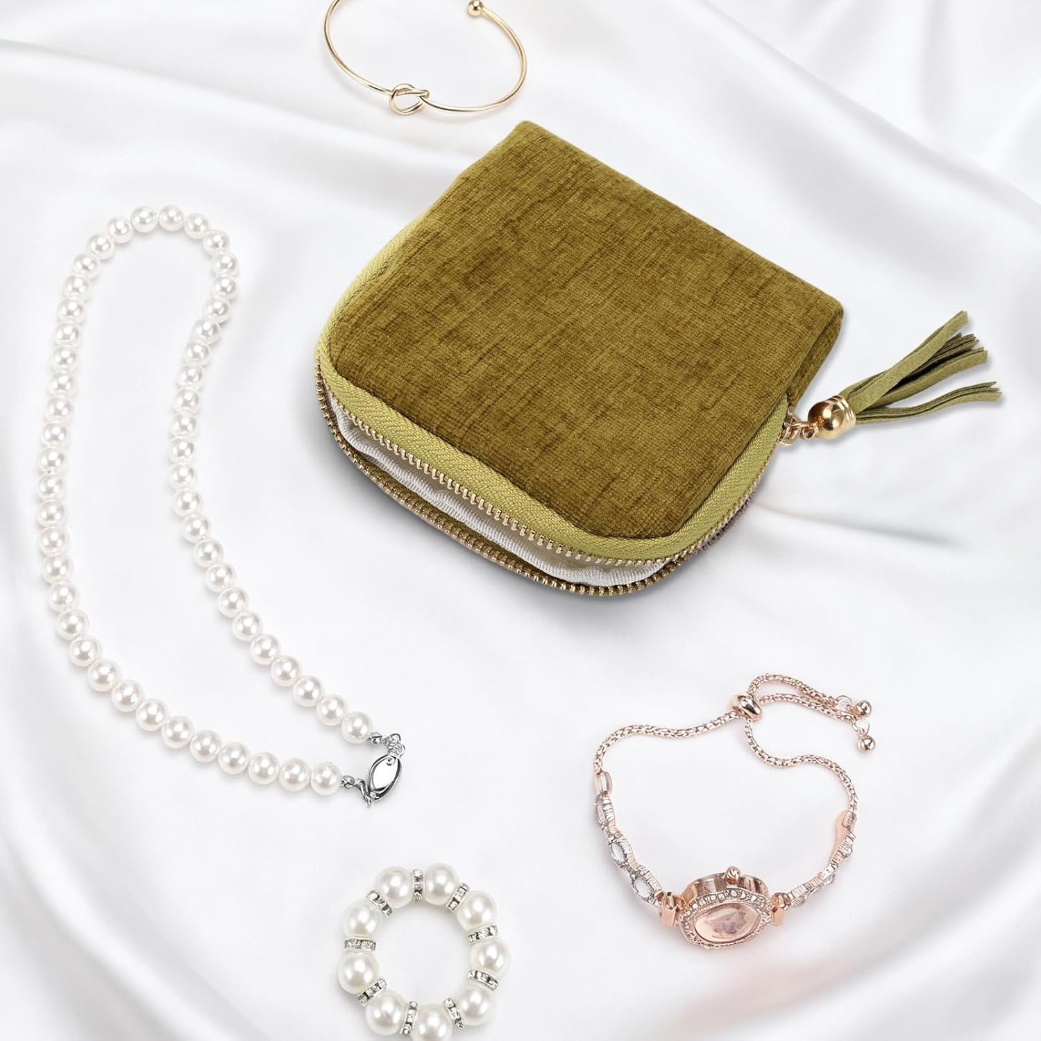 Private Label Small Travel Jewelry Case Custom Logo Mini Velvet Organizer Pouch for Gemstones Bracelets Necklaces Olive Green Valentines Day Gifts for Women Manufacturer