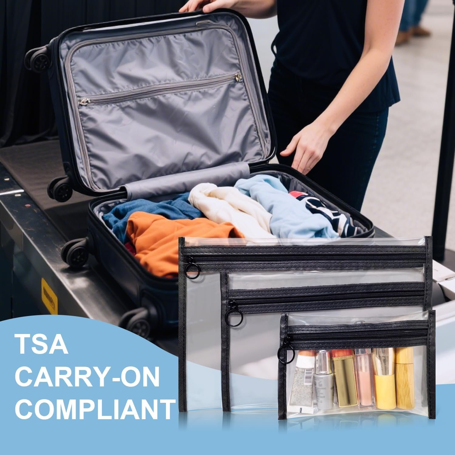 Private Label TSA Approved Clear Toiletry Bags with Custom Logo 3 Pack Waterproof PVC Travel Organizer Zipper Pouches Transparent Makeup Cosmetic Cases for Airport Security Manufacturer