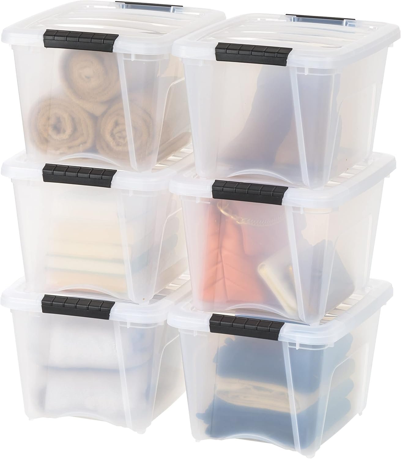 Private Label 19 QT Clear Plastic Storage Box with Lid and Latches - 6 Pack from Manufacturer - BPA-Free See-Through Durable Nestable Stackable Containers Secure Pull Handle Custom Logo