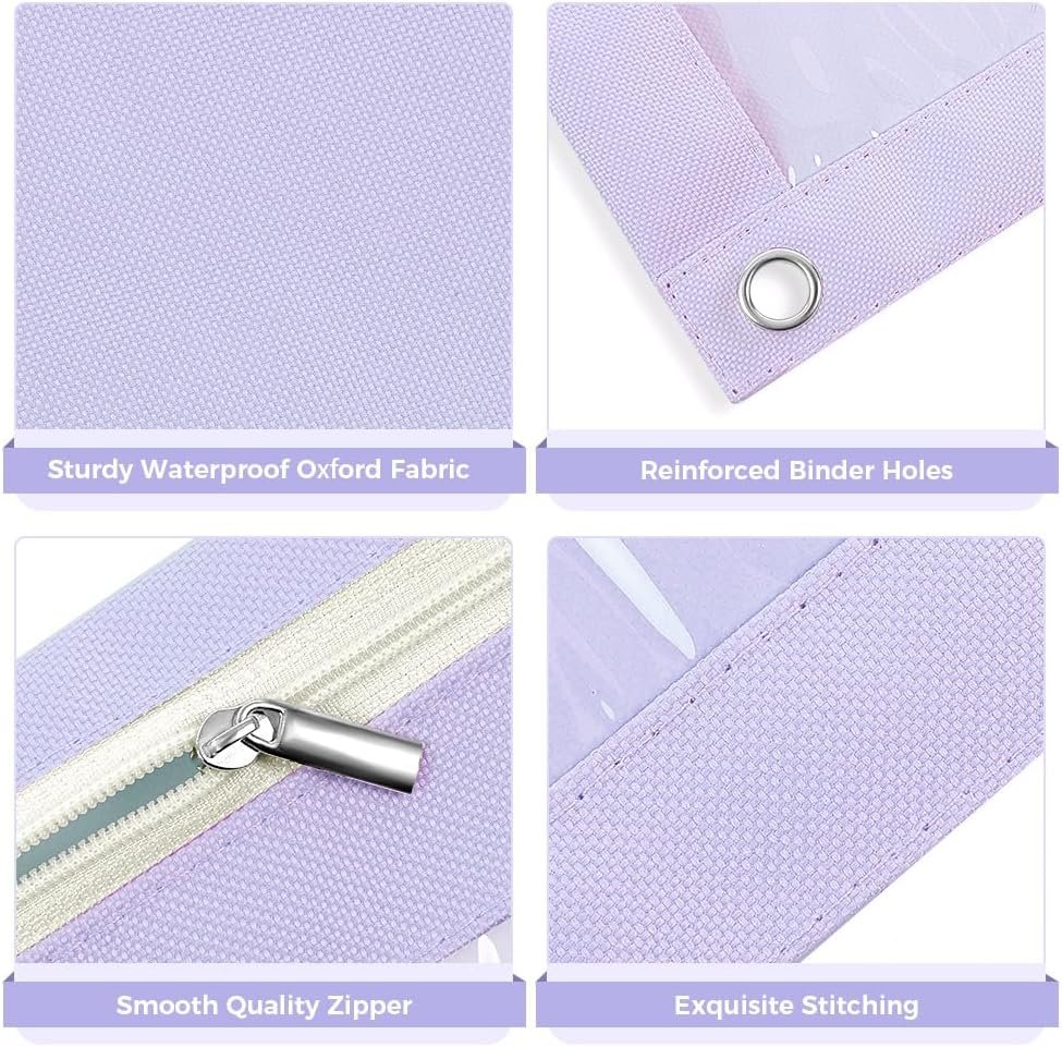 Custom Logo 3 Ring Zipper Pencil Pouch Clear Window Bag for Girls Boys Binder Private Label Manufacturer