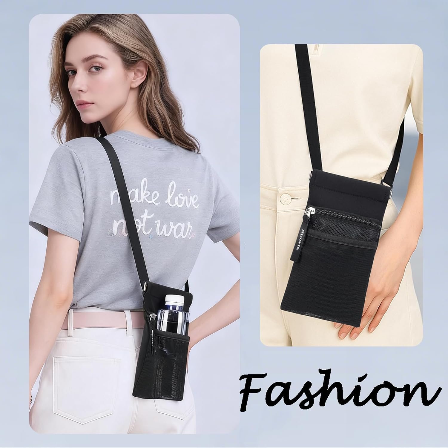 Private Label Crossbody Phone Purse with Water Bottle Holder Multi-Function Cell Phone Pouch Zipper Mesh Pockets Custom Logo Phone Holder for iPhone 17/16/15/14/13 Pro Max Plus Samsung Galaxy Black Manufacturer