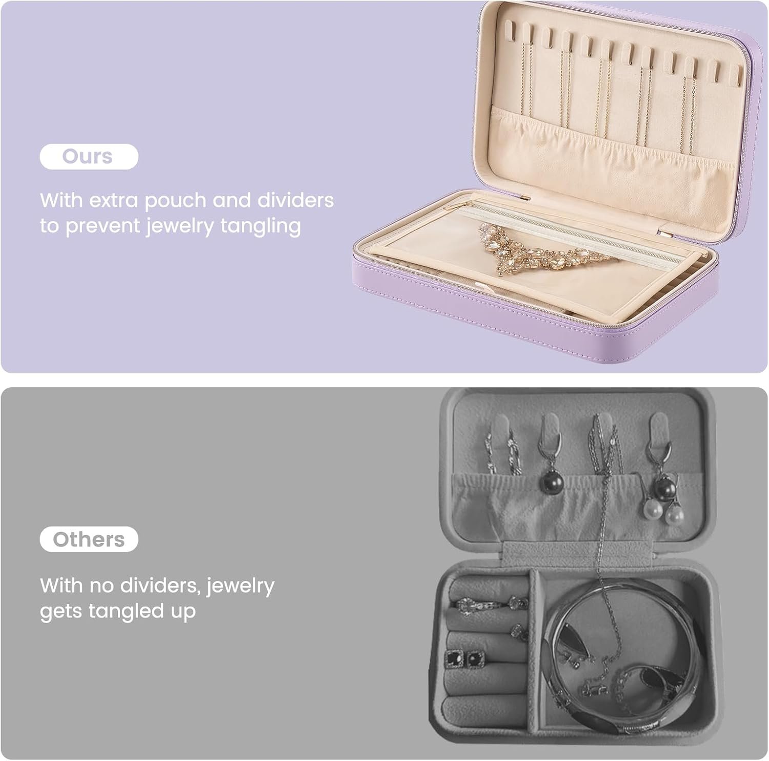 Custom Logo Travel Jewelry Organizer Case with Mirror & Clear Storage Bag for Women Girls, Private Label Portable Earring Necklace Bracelet Ring Box, Large Purple Manufacturer