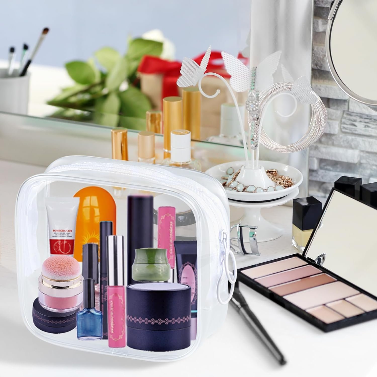 Custom Logo Small Clear Travel Toiletry Bag - Private Label TSA Approved Mini Makeup Zipper Pouch Cosmetic Bag Manufacturer for Women & Men's Purse Essentials