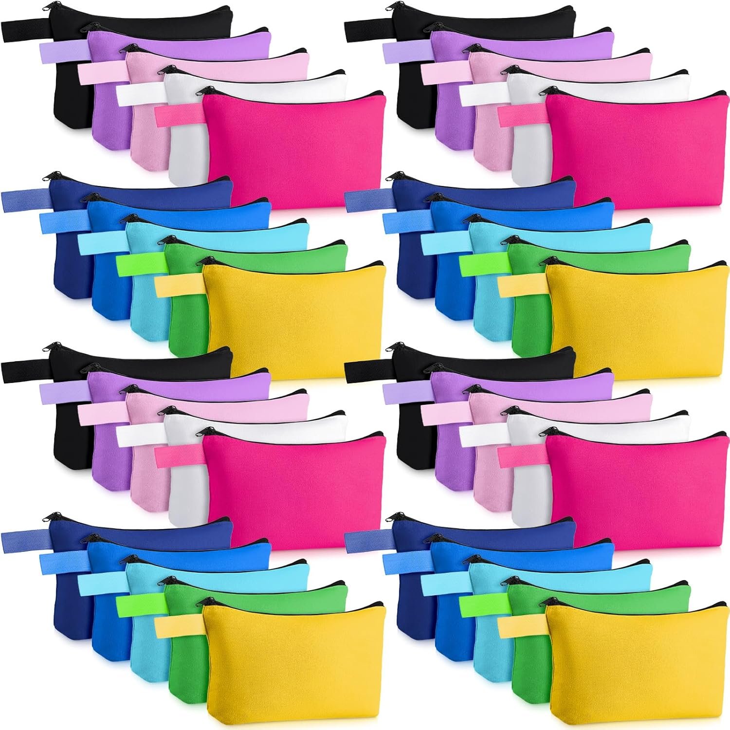 Custom Logo 40 Pack Blank Canvas Makeup Cosmetic Bags with Zipper Bottom Multi Purpose Travel Pouches for Women Purse Toiletry Pencil DIY Craft Manufacturer 10 Colors 10x5x2 Inch Private Label