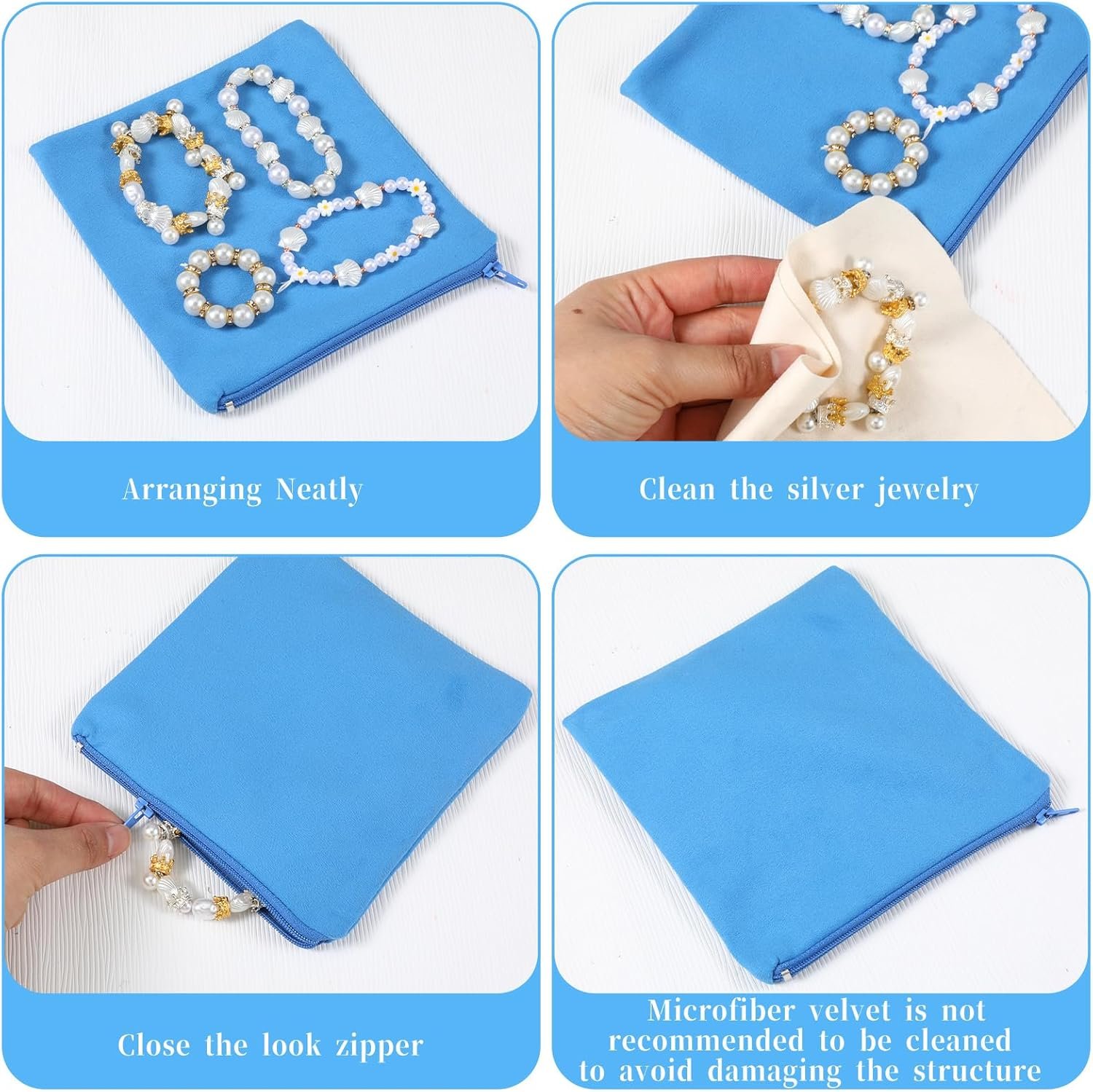 Private Label 8 Pcs Anti-Tarnish Zippered Silver Jewelry Storage Bags Custom Logo 5.9 x 5.9 Inch Pouches for Necklace Bracelet Earrings Manufacturer