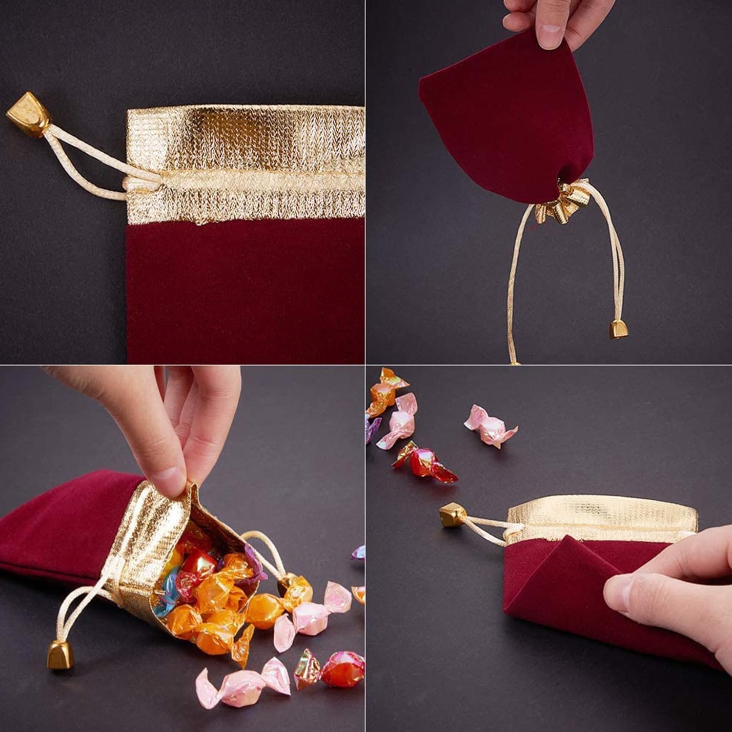 Custom Logo 12PCS 7x9cm Private Label Velvet Drawstring Pouches Supplier for Jewelry Accessories Cosmetics Playing Cards Small Toys Sweets Chocolates