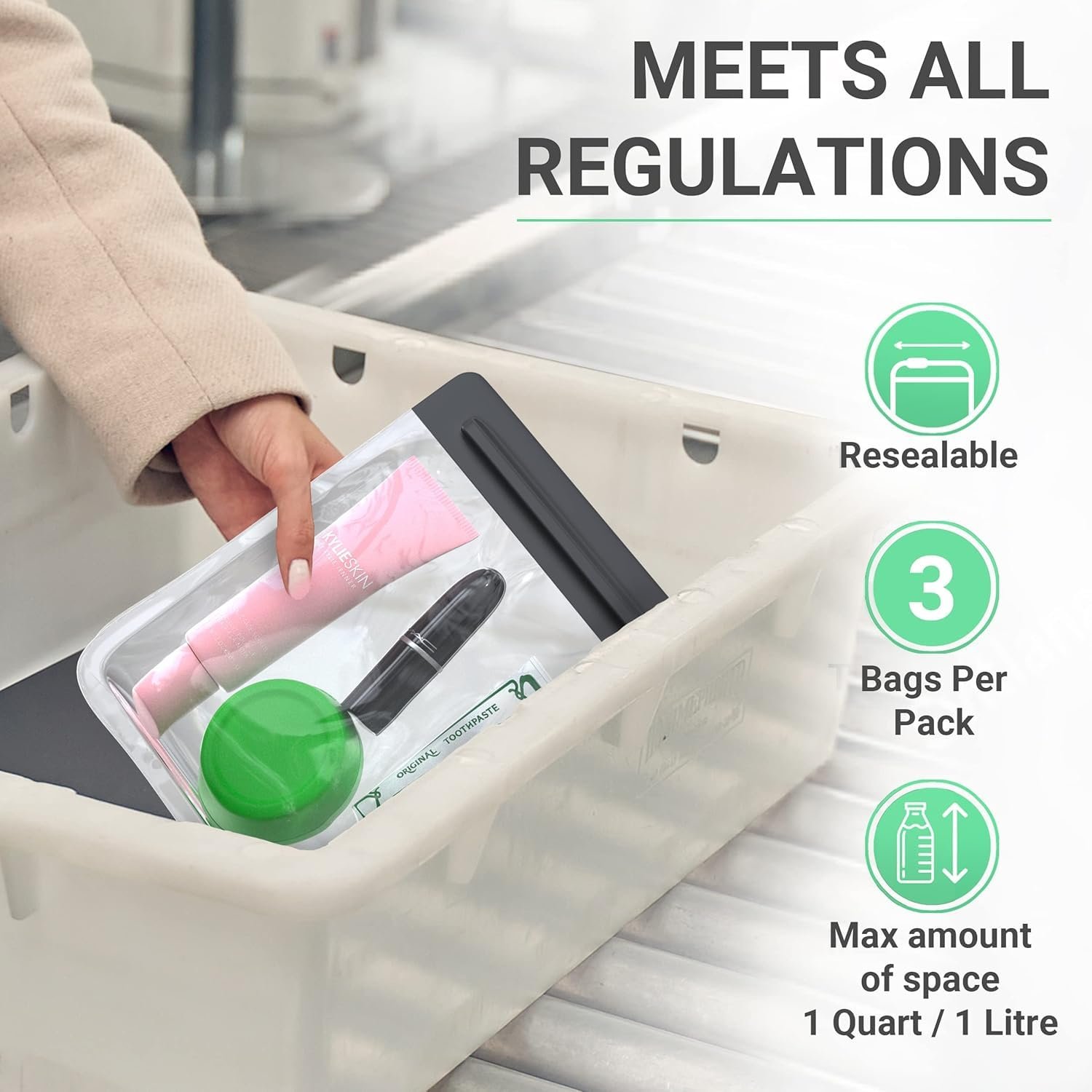 Private Label 3pcs Quart Size Clear TSA Approved Toiletry Bags from Manufacturer 100% 3-1-1 Compliant for Carry-On Liquids Cosmetics Custom Logo