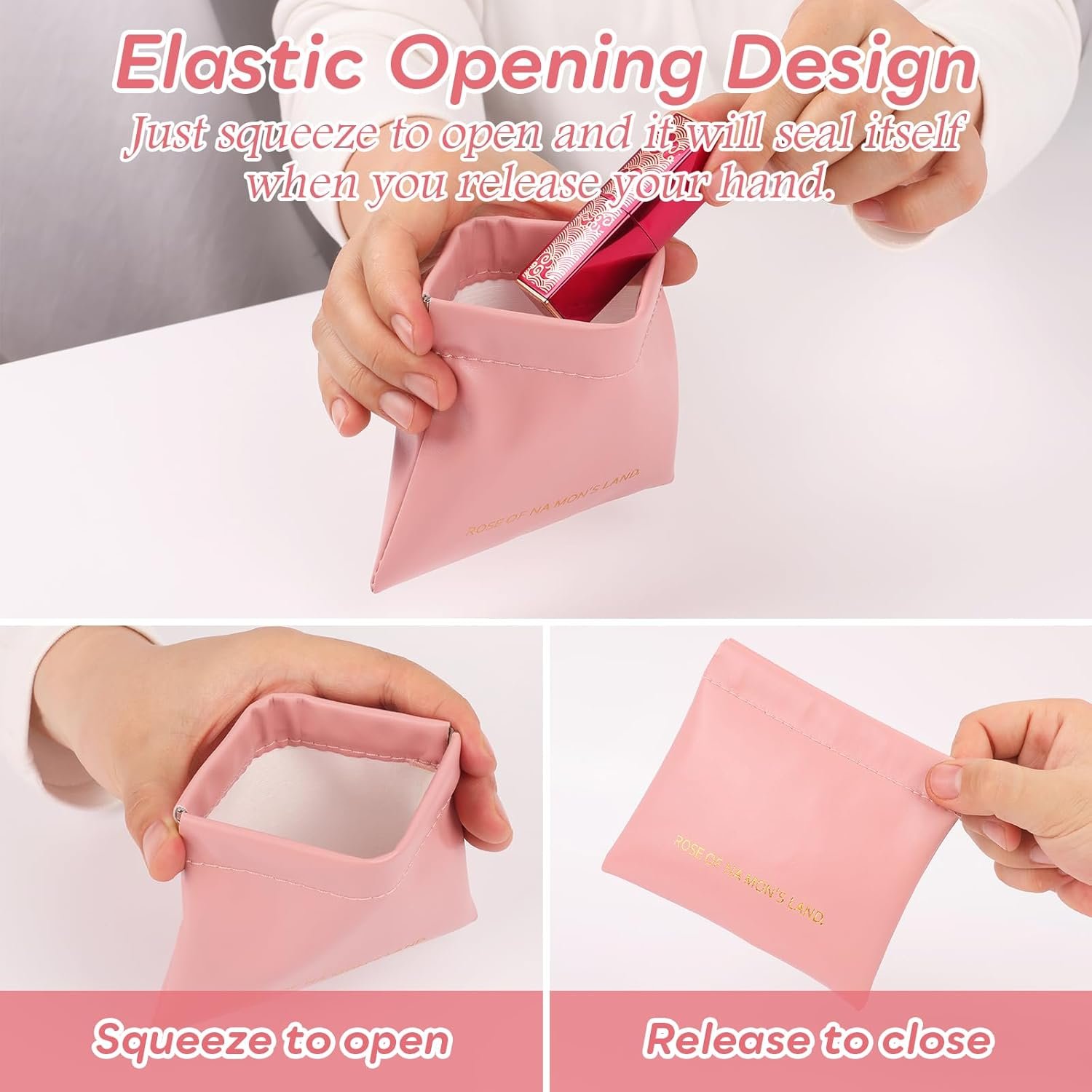 Custom Logo Makeup Bag for Purse PU Leather Large & Small Makeup Pouch Set Portable Cosmetic Bags Waterproof Squeeze Top Coin Purse Private Label Travel Organizer for Makeup Lipstick Jewelry Earbuds Pink Supplier