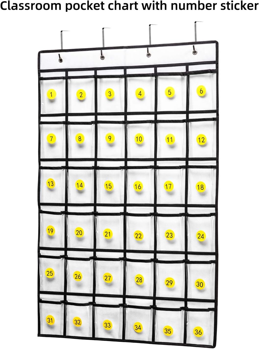 Private Label 36 Clear Pockets Classroom Pocket Chart for Cell Phones Calculator Holder Manufacturer with 36 Number Stickers Hooks White Custom Logo