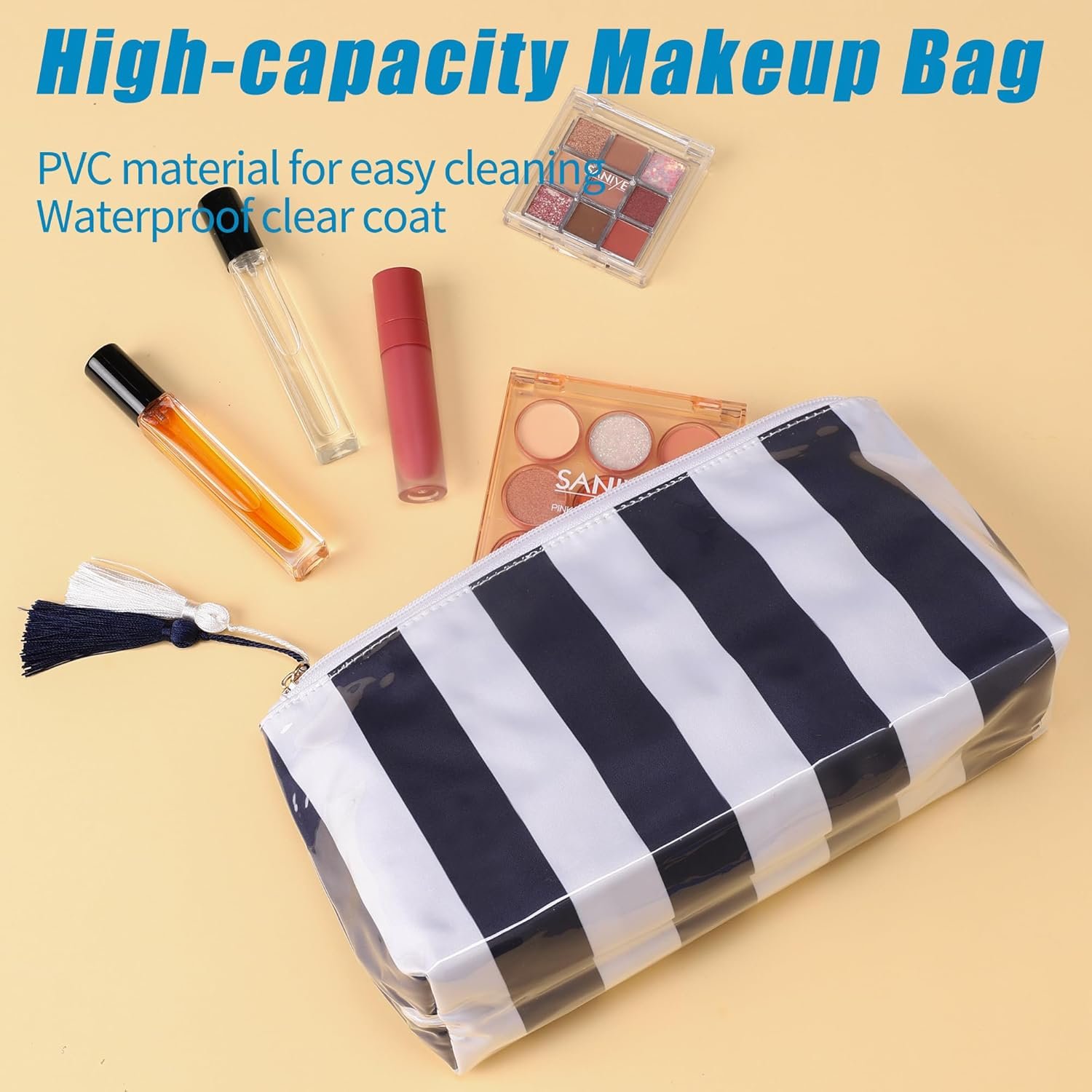 Custom Logo Small Clear Coated Cosmetic Bags Private Label Waterproof Travel Makeup Organizer Zipper Pouch Manufacturer for Women Girls Purse Beach Summer Vacation Essentials Gifts