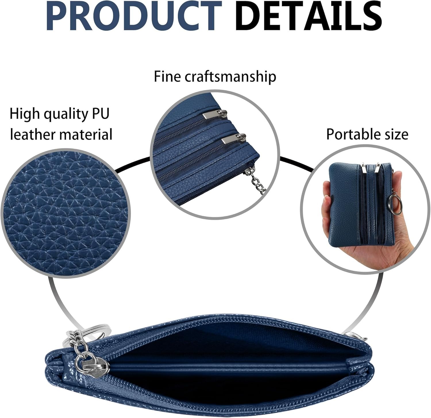 Private Label 2 Pack Coin Purse Pouch Change Card Holder Wallet with Custom Logo Keychain for Women and Men Black & Blue Manufacturer