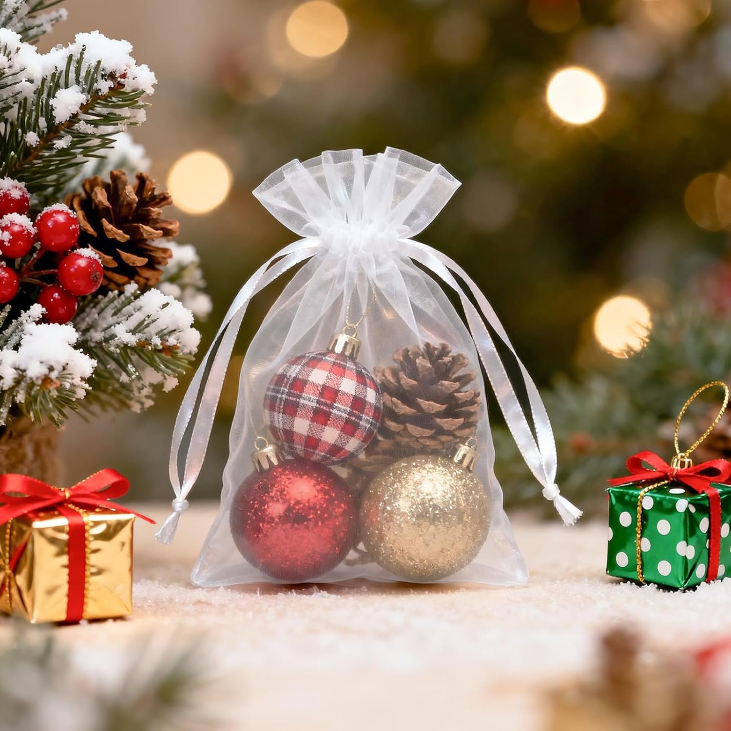 Private Label 50Pcs 2x3 Inch White Organza Gift Favor Bags with Drawstring, Jewelry Mesh Pouches for Wedding Festival Makeup Candy Desserts Custom Logo Manufacturer