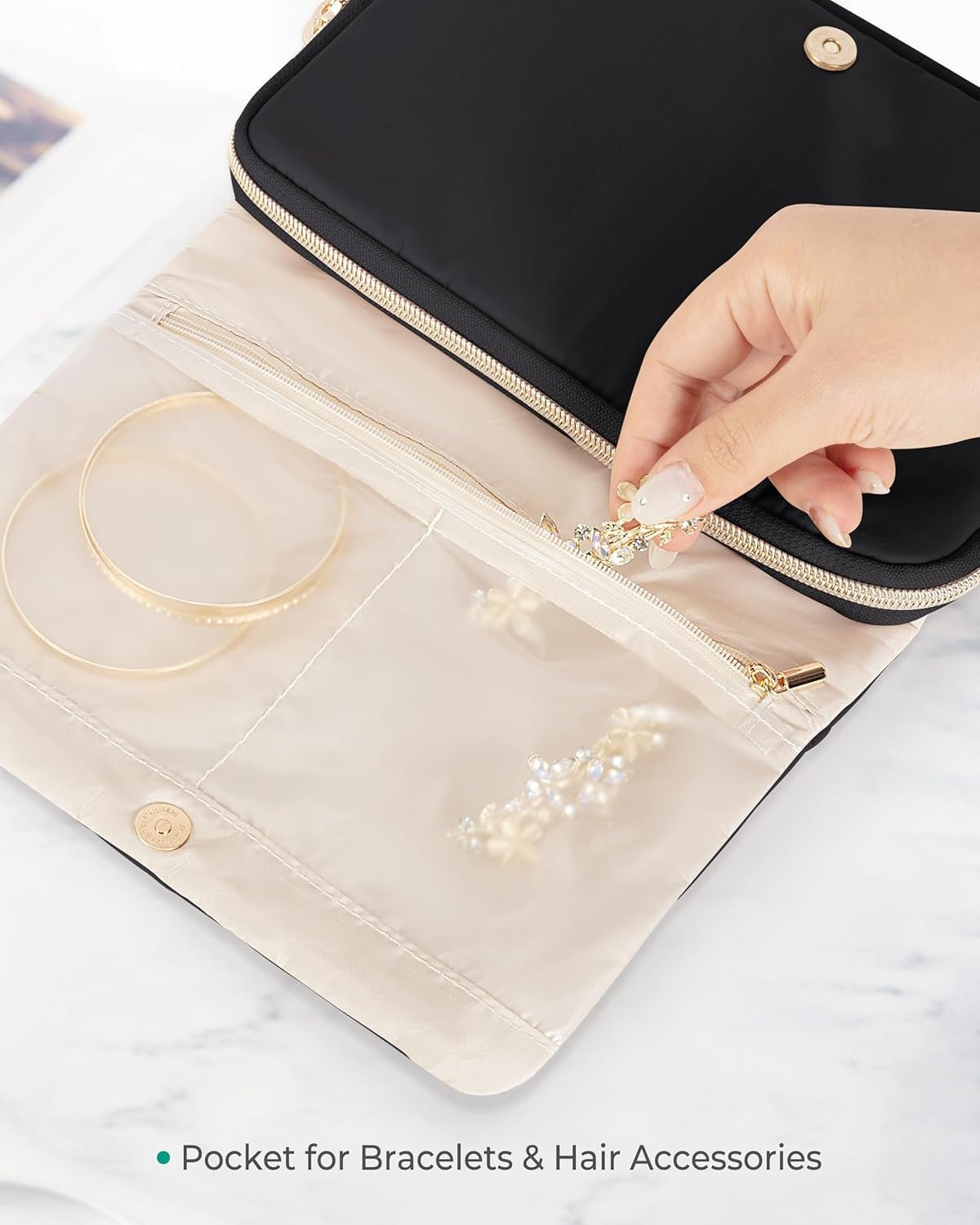 Custom Logo Foldable Black Travel Jewelry Organizer Case for Women Private Label Jewelry Bag for Earrings Rings Necklaces Bracelets Brooches Manufacturer