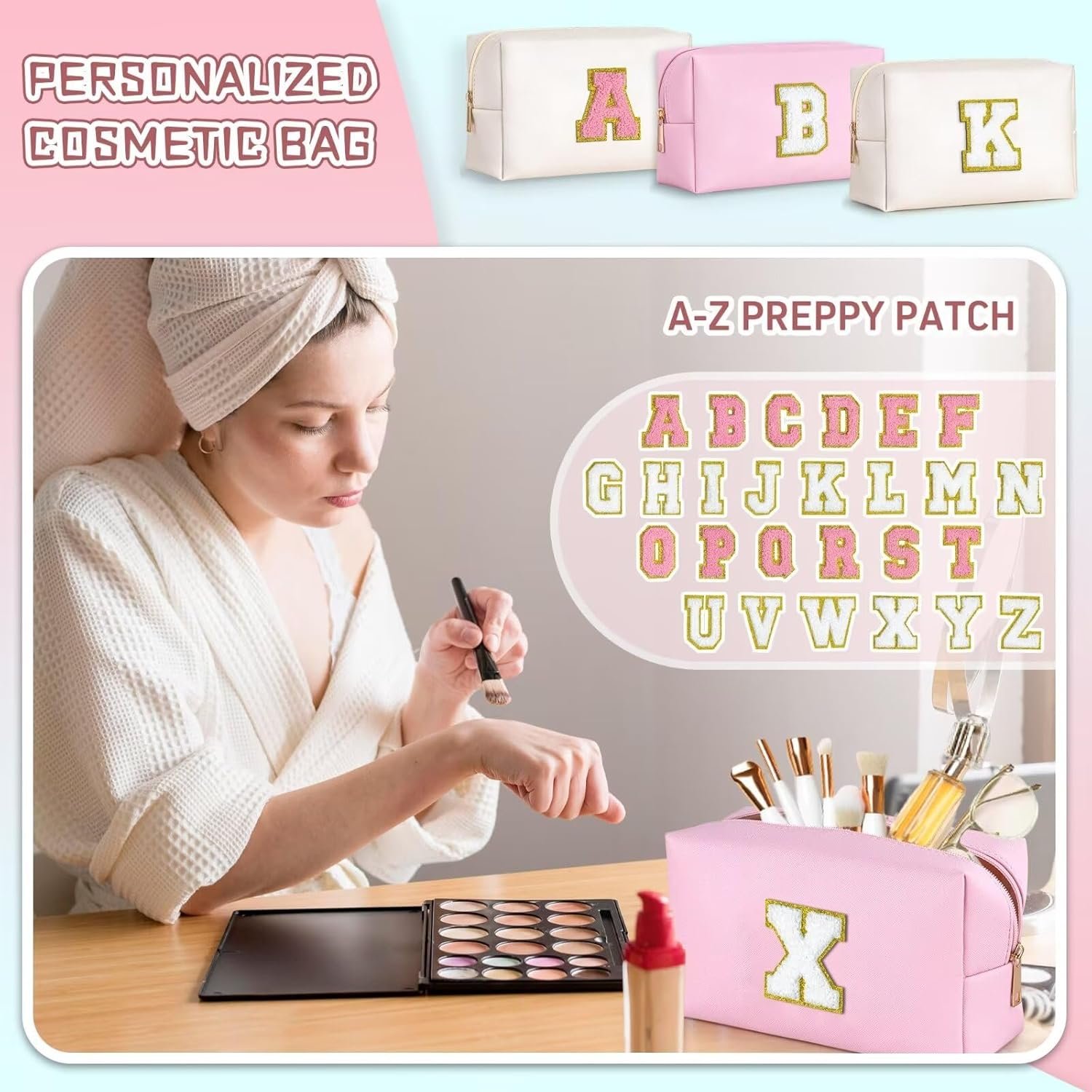 Manufacturer Birthday Gifts for Women Teen Girls - Initial Makeup Bag Travel Cosmetic Bag Private Label Toiletry Pouch with Custom Logo (Pink E)