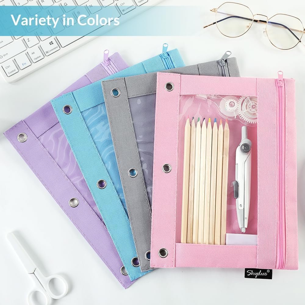 Custom Logo Pencil Pouch for 3 Ring Binder Zipper with Clear Window Private Label Pink & Purple Supplier