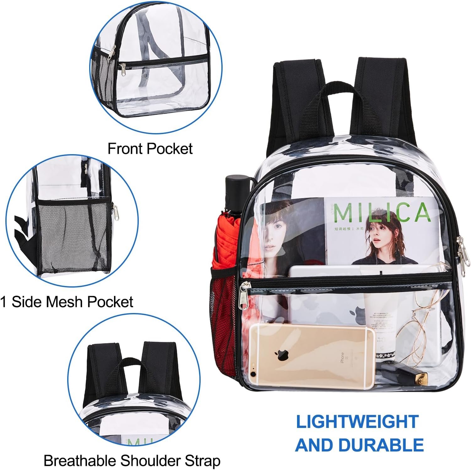 Custom Logo Stadium Approved Clear Backpack 12×6×12 Private Label Waterproof Bag for Concerts Sports Events Manufacturer