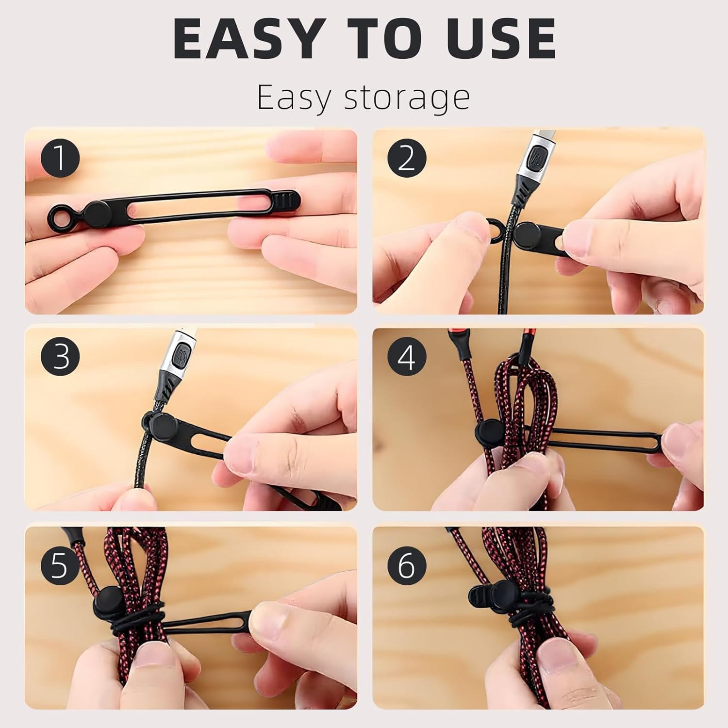 Private Label Data Cable Organizer Elastic Silicone Cable Straps Custom Logo Reusable Cable Ties Wire Organizer Manufacturer for Bundling Earphone Phone Charger (6 Pcs)