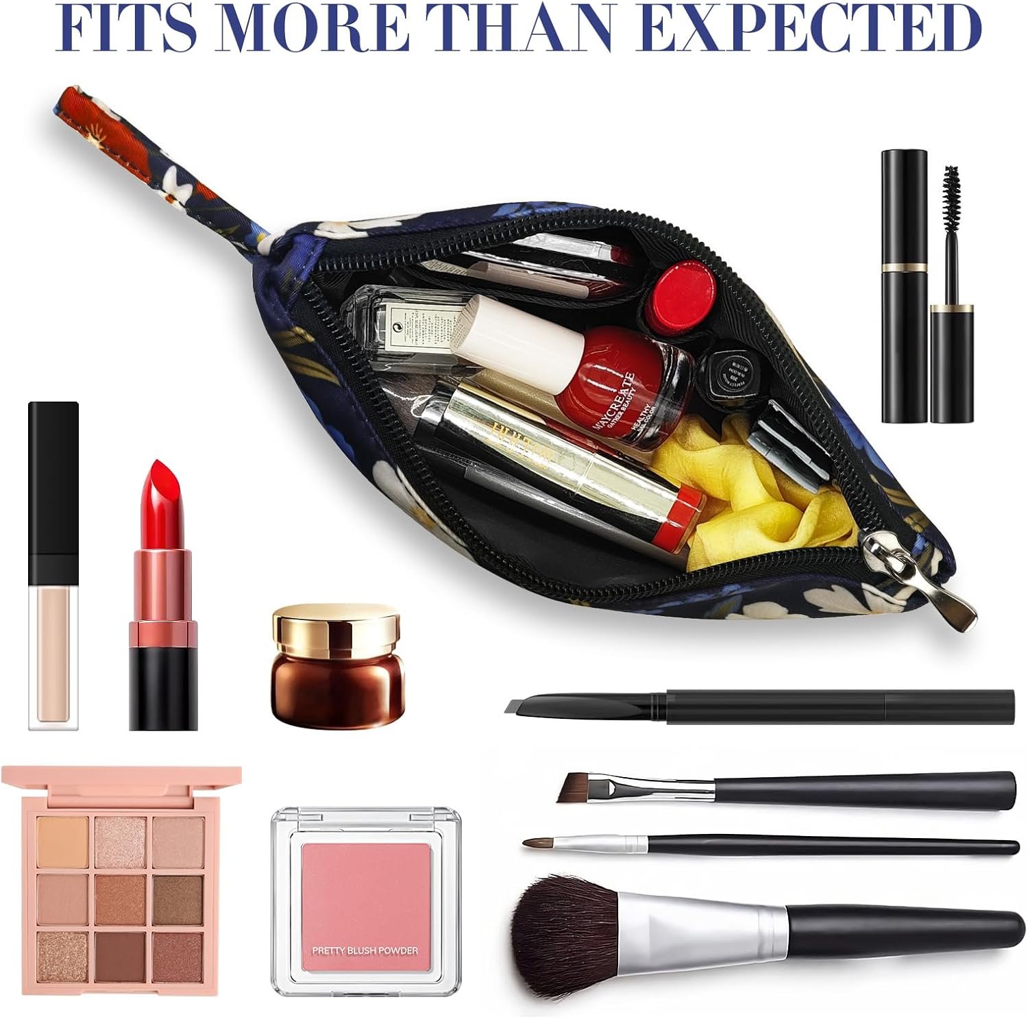 Custom Logo Small Makeup Bag for Purse Lightweight Floral Cosmetic Pouch Private Label Blue Red Flower Manufacturer for Women