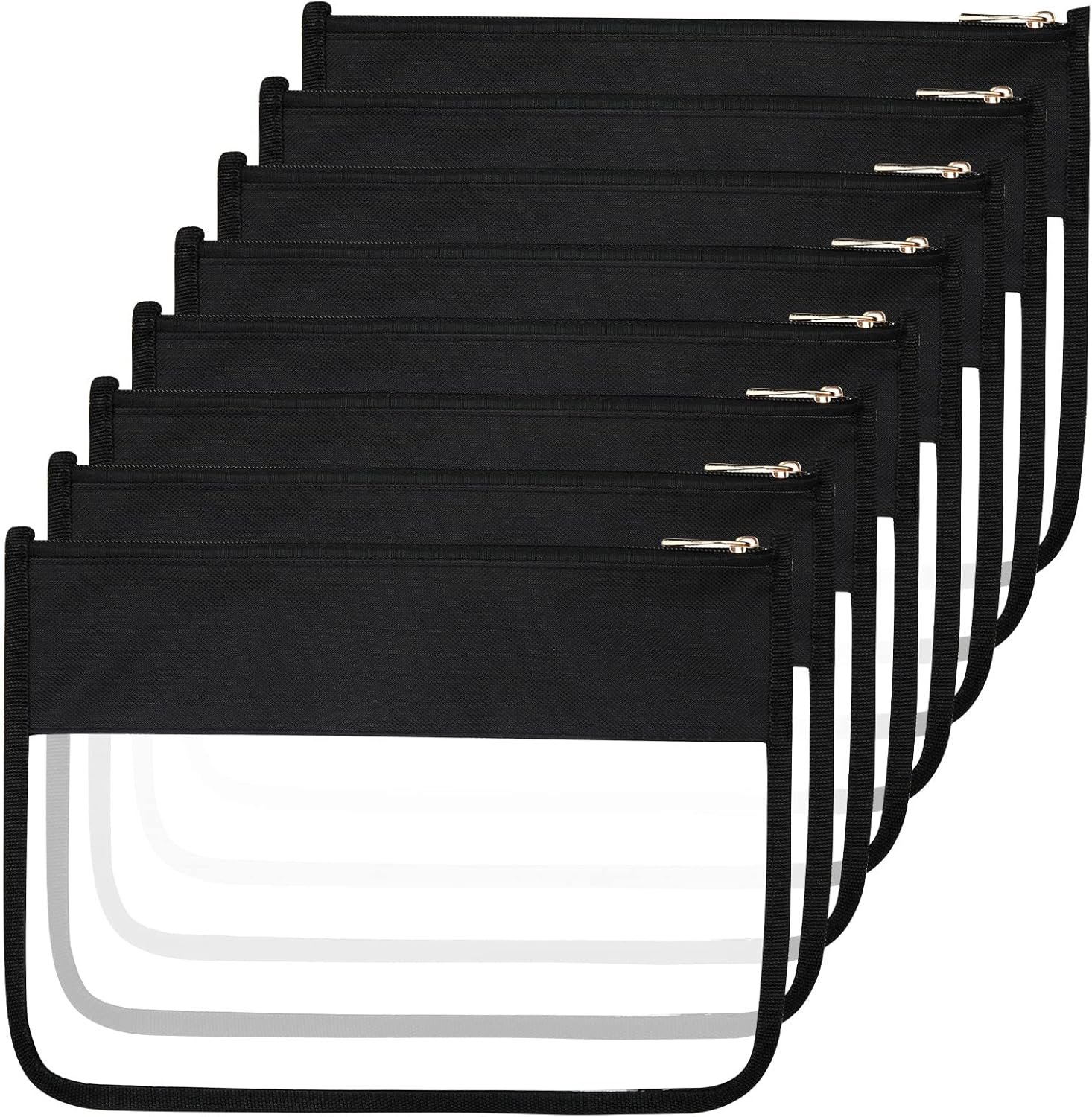 Private Label 8 Pieces Clear Zipper Makeup Pouches DIY Chenille Letter PVC Oxford Cloth Travel Portable Waterproof Cosmetic Toiletry Snack Organizer with Custom Logo Black Manufacturer