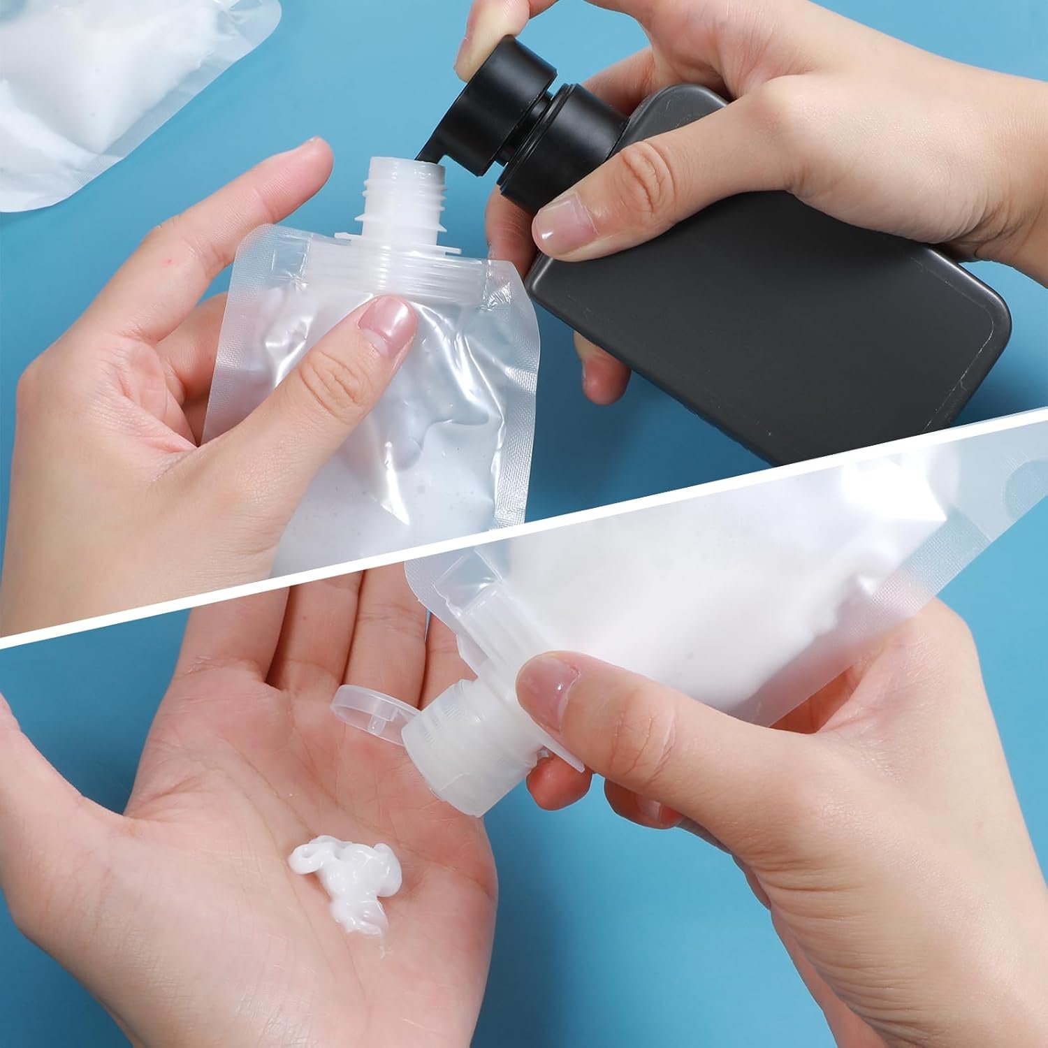 Private Label 10 Pcs 50ml Transparent Leak Proof Travel Liquid Pouches Reusable Squeeze Bags Manufacturer for Toiletries Cosmetics Lotion Shampoo Shower Gel with Custom Logo