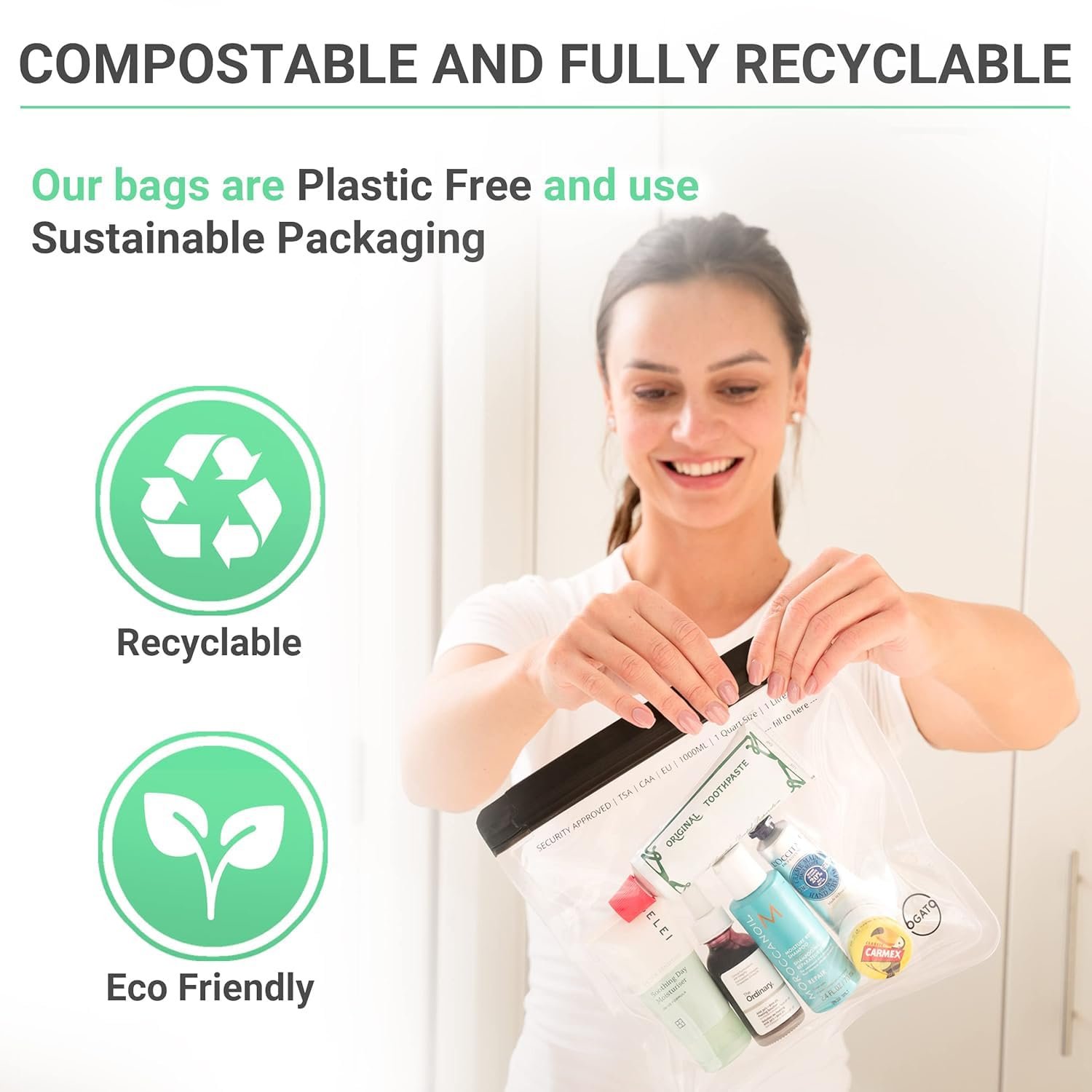 Private Label 3pcs Quart Size Clear TSA Approved Toiletry Bags from Manufacturer 100% 3-1-1 Compliant for Carry-On Liquids Cosmetics Custom Logo