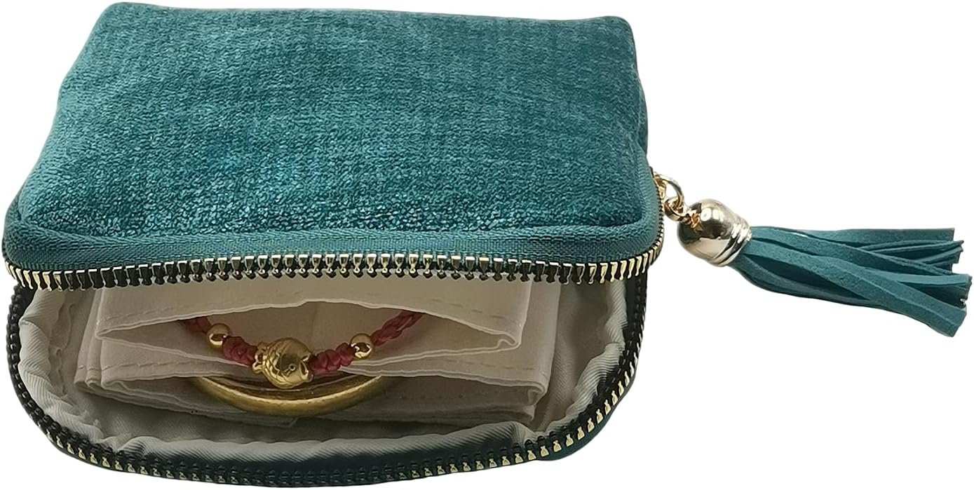 Private Label Small Travel Jewelry Organizer Case with Custom Logo Tassel Zipper for Bracelets Necklaces Bangles Manufacturer Storage Bag Gift for Women Girls