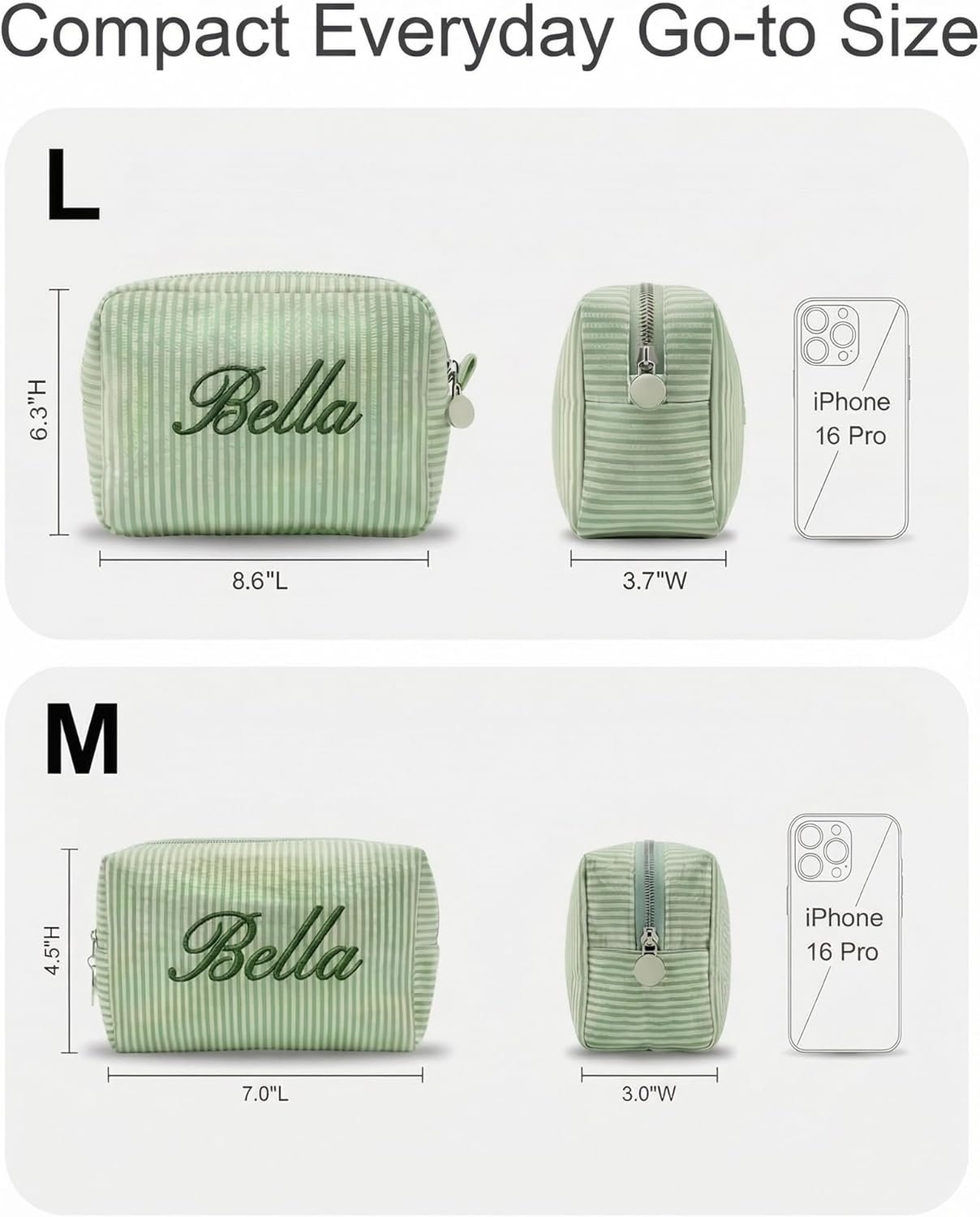 Custom Logo Seersucker Cosmetic Bag - Private Label Embroidered Name with Cute Icons - Monogrammed Cotton Striped Makeup Pouch for Bridesmaid Proposal Gifts and Travel Manufacturer