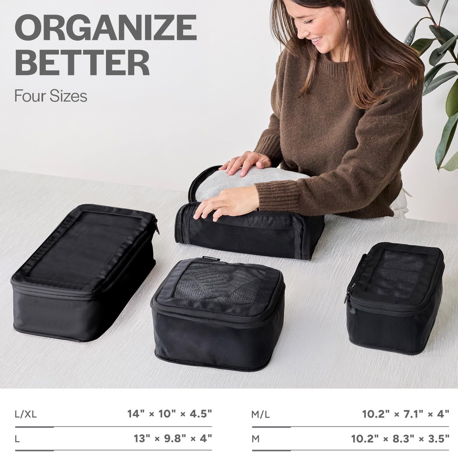 Custom Logo Compression Packing Cubes for Travel - Private Label Double Zipper Luggage Organizer Bags Manufacturer (4-Pack, Black)